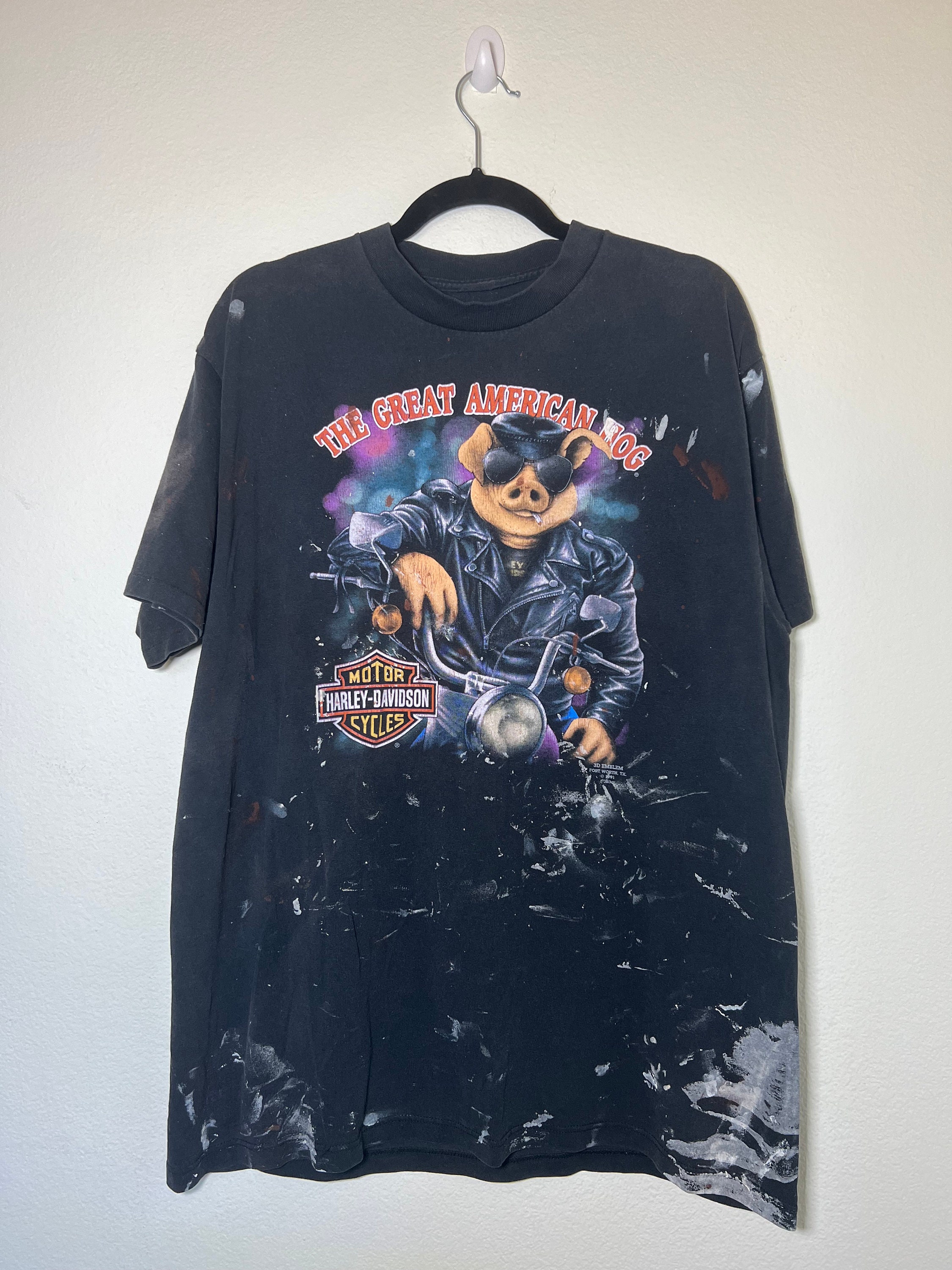 Harley Davidson 80s Tシャツ vintage 3Dプリント Vintage 80's Harley Davidson Gasoline 3D Emblem Motorcycle T