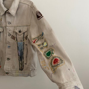 Vintage 4 Pocket Levi's Custom The Cure/Music White Denim Jean Jacket image 8