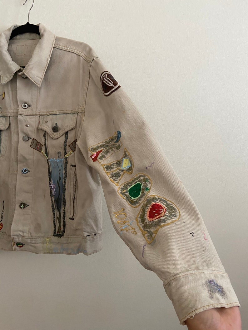 Vintage 4 Pocket Levi's Custom The Cure/Music White Denim Jean Jacket image 8