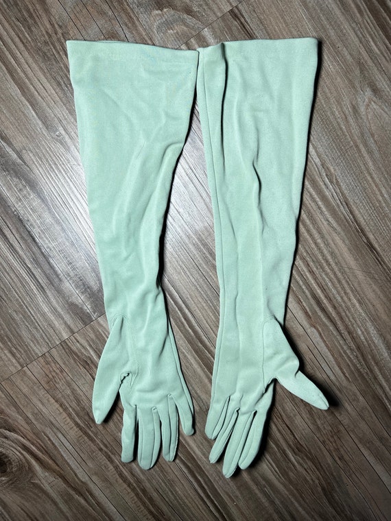 Vintage Teal Long Elegant Evening Gloves - image 2