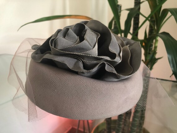 Vintage Adolfo II Black Wool Hat w Flower & Veil 1960s with Tag USA Excello Vintage 1960 main image 2