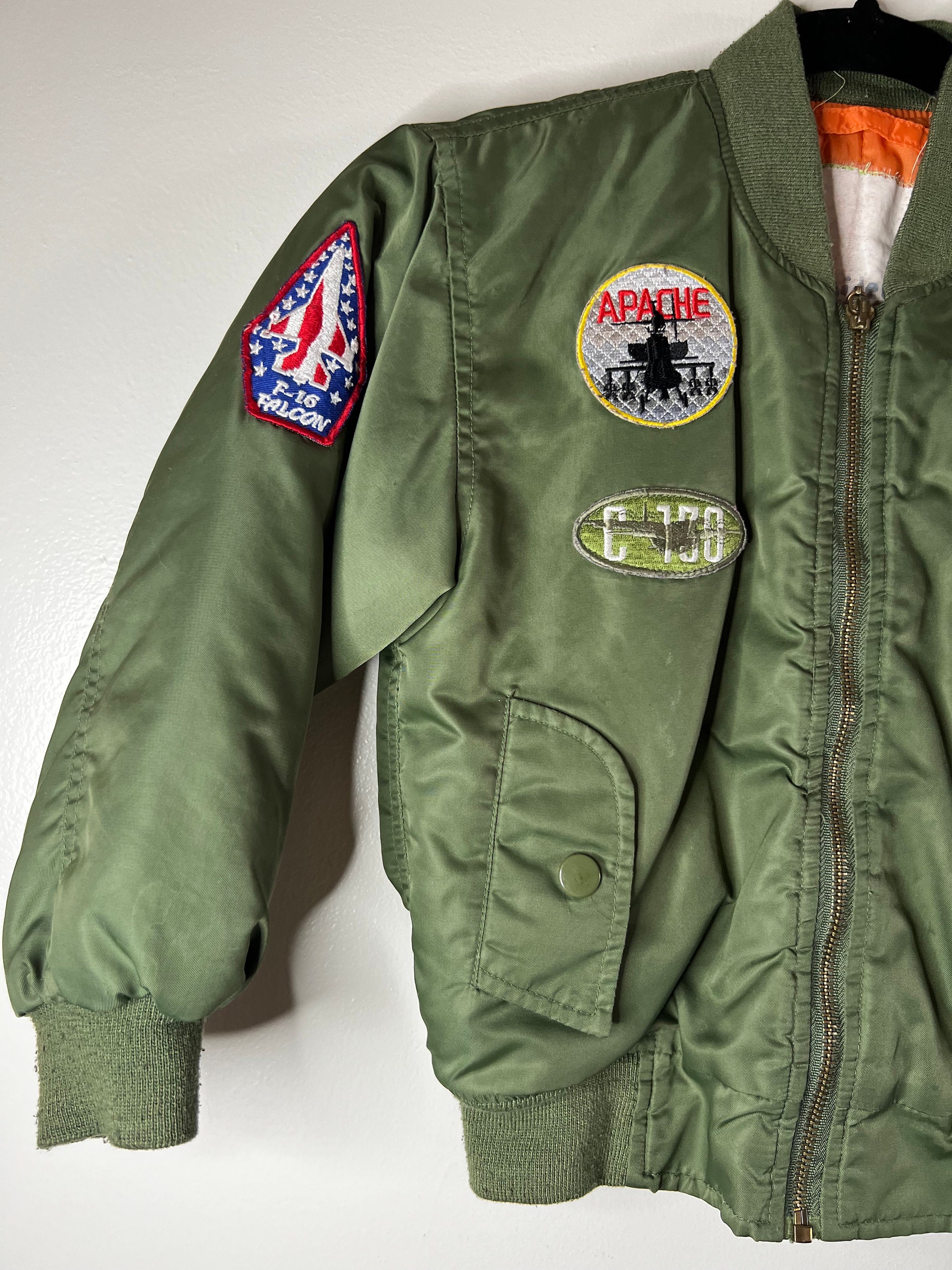 Vintage Kids Alpha Green Reversible Bomber Jacket With Apache