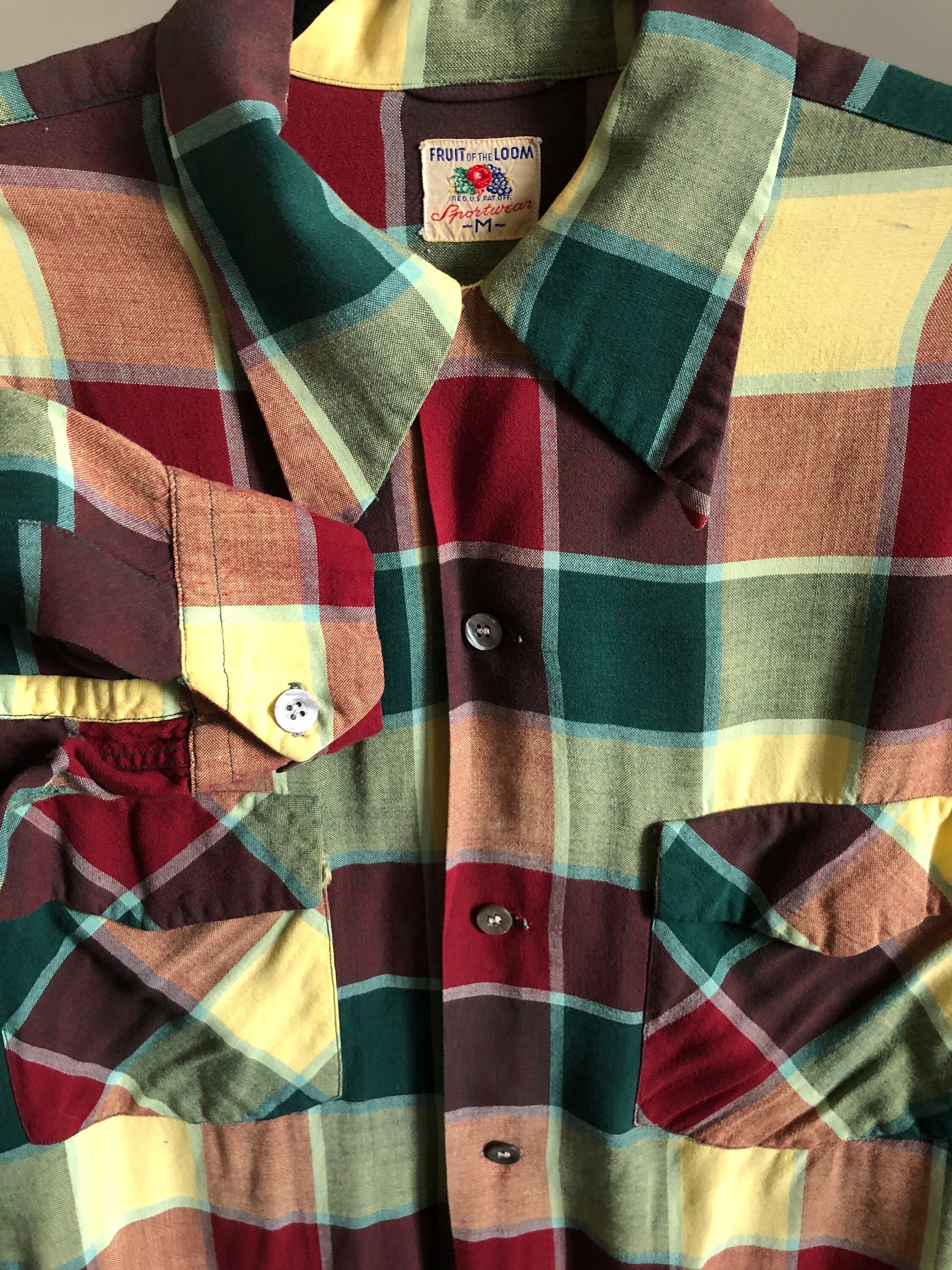 40s50s FRUIT OF THE LOOM コットンチェックシャツ Vintage 1940's Fruit of the Loom Sportswear Colorful Checker