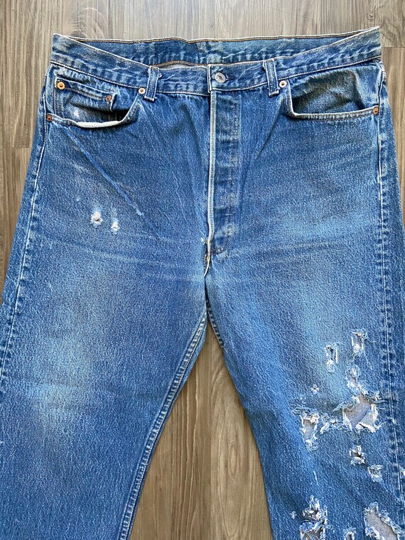 Vintage Levi's 501 Holy Distressed Denim Jeans - image 2