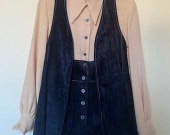 Vintage Cream and Blue Velvet 2pc. Button Up Catsuit and Vest