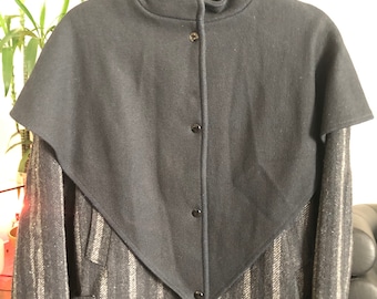 Vintage 1980's Wool Triangle Cape & Striped Snap Up Jacket