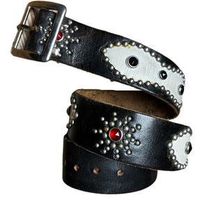 Vintage Hollywood Trading Co. Studded Leather Belt with Cowhide Accents 34” Hollywood Trading Company “Ultimate Black” Belts Collection  main image 4