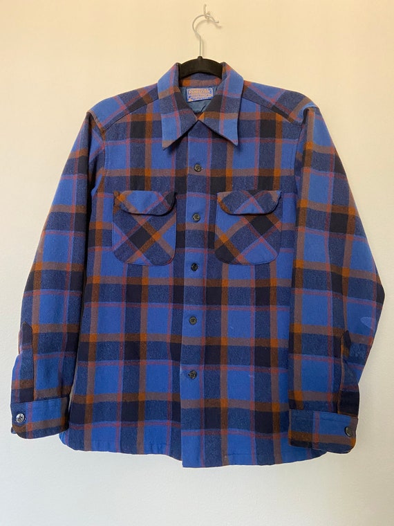 Vintage Blue Pendleton Classic Plaid Button Up Fla