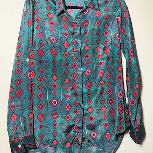 Vintage Scully Cowboy Western Print Long Sleeve Blouse