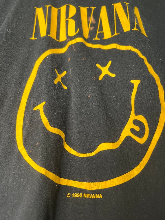 Vintage 1992 Nirvana Smiley Face Distressed T-Shi… - image 3