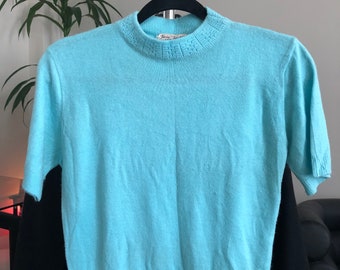 Vintage 1950's TURBO 100% Super Orlon a BELL-KNIT Creation Teal Blue Knitted Sweatshirt