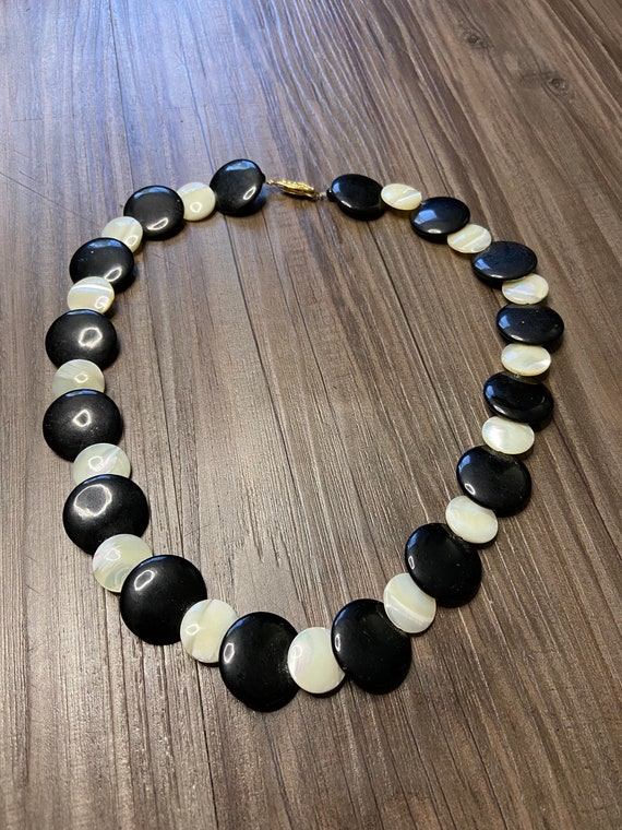 Vintage Pearl and Black Bakelite Necklace - image 1