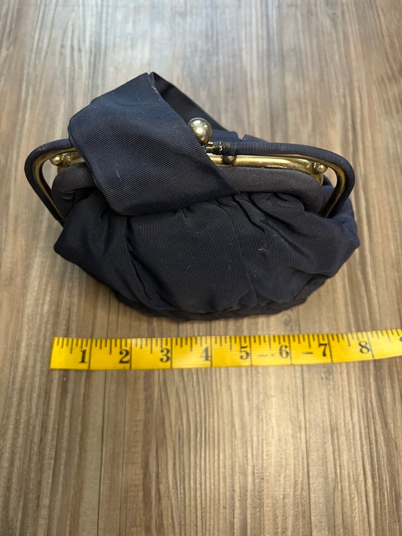 Small Vintage Dark Blue Cloth Handbag With Gold M… - image 7