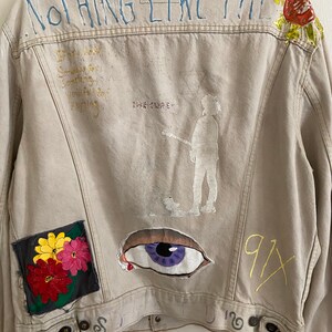 Vintage 4 Pocket Levi's Custom The Cure/Music White Denim Jean Jacket image 2