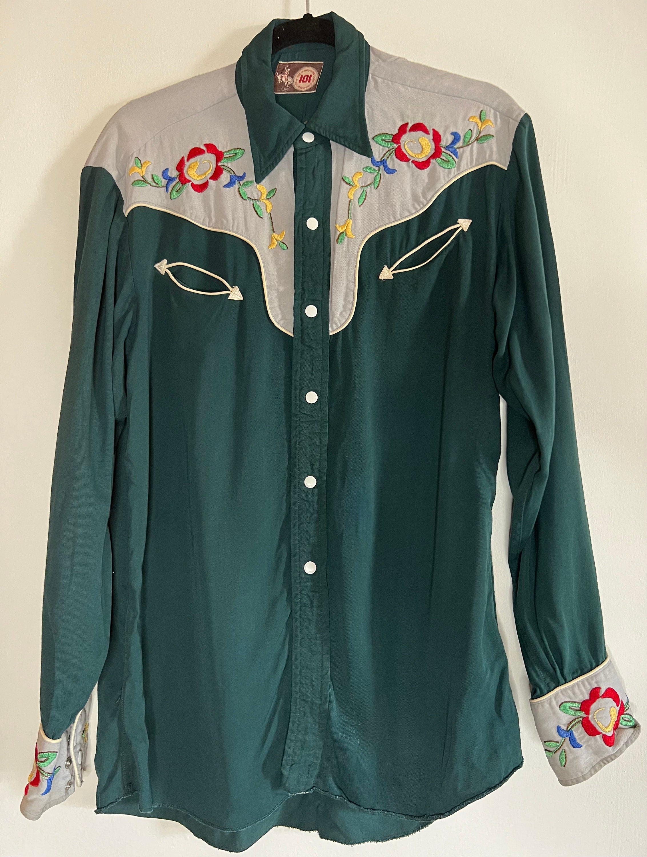 60's〜 WESTERN HEAVY NEL SHIRT VINTAGE Vintage One O One 101 Western Green Pearl Snap Button up Shirt - Etsy