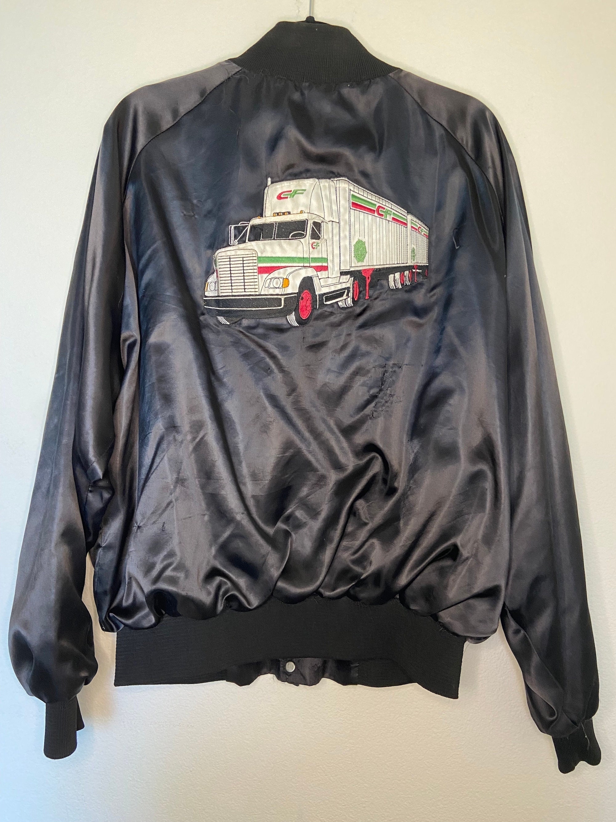Vintage Silky Satin Embroidered CF Trucker Bomber Jacket - Etsy
