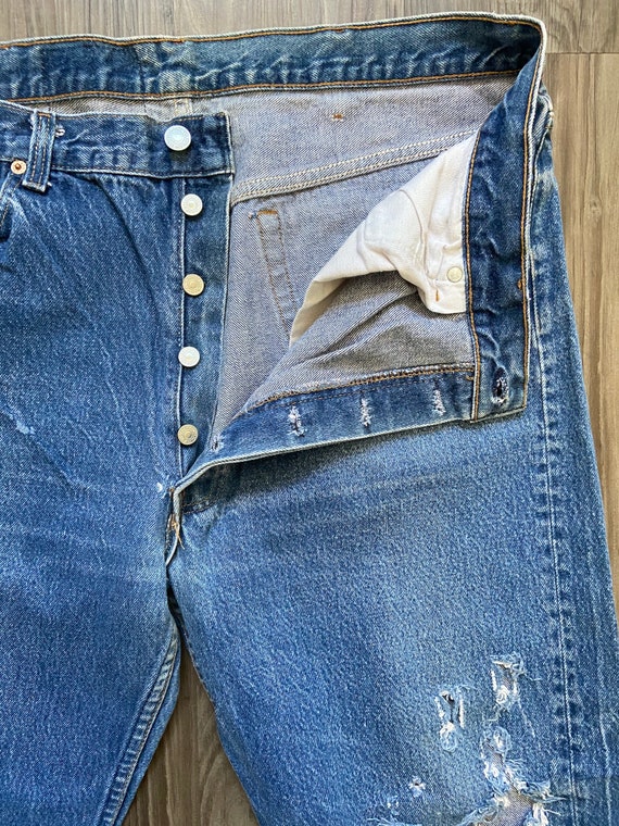 Vintage Levi's 501 Holy Distressed Denim Jeans - image 3