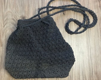 Vintage 1990's Frankie & Johnnie Knit Corde Kordelzug Beutel Geldbörse