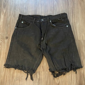 Vintage Levi's Orange Tab Reißverschluss Fliegen Schwarz Übergefärbten Cut-Off Denim Jeans Shorts