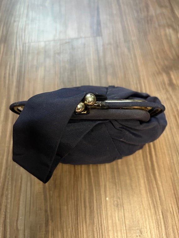 Small Vintage Dark Blue Cloth Handbag With Gold M… - image 1
