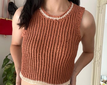 Meshy Twist Tank Knitting Pattern Summer Top Knit Twisted Rib Handmade Knit Aran Weight Yarn Digital Download