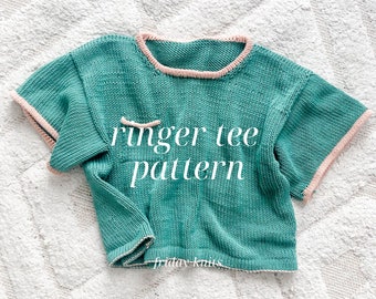 Ringer Tee Knitting Pattern Summer Knits T-Shirt Knitted Top Pattern Top Down Knitting Pattern Friday Knits PDF Digital Download