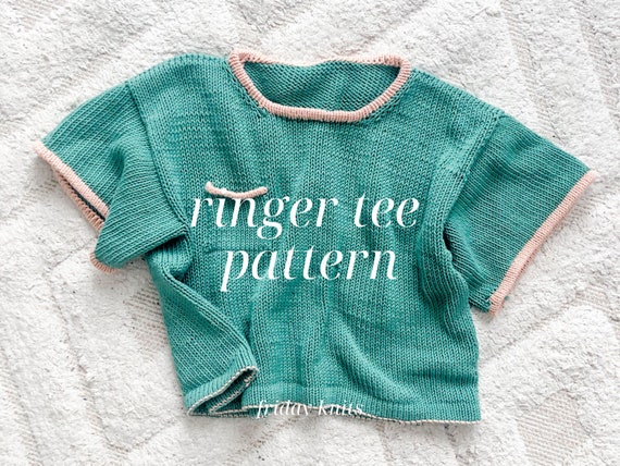 Ringer Tee Knitting Pattern Summer Knits T-Shirt Knitted Pattern Top Down Aran Weight Beginner Friendly PDF Digital Download
