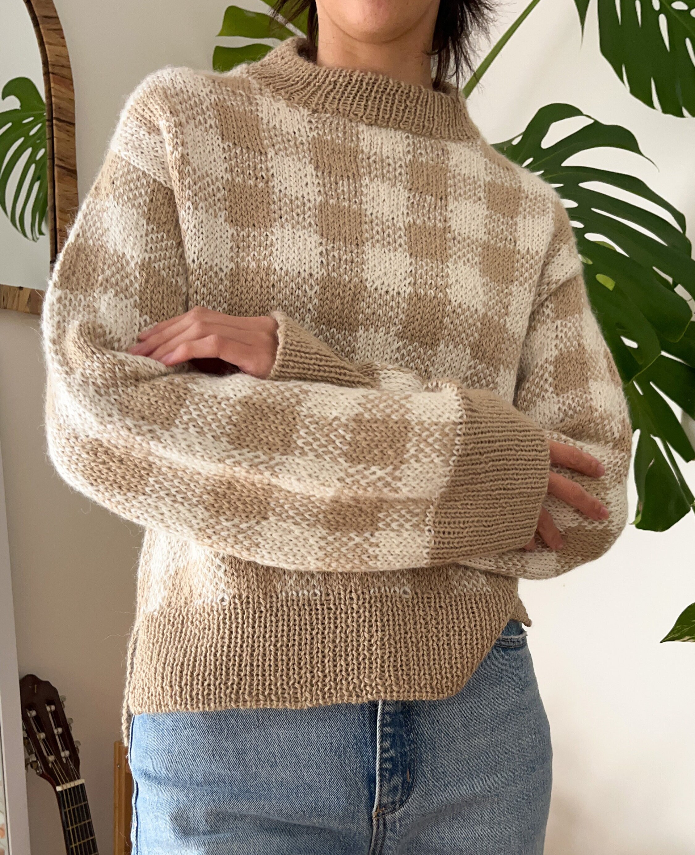 Gingham Jumper Sweater Knitting Pattern Colourwork Knit Jumper
