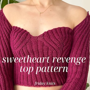 Sweetheart Revenge Top Dress Knit Pattern Midi Knitted Dress Knitting Pattern Knit Top Evening Off Shoulder Top DIY Knitted Top Pattern