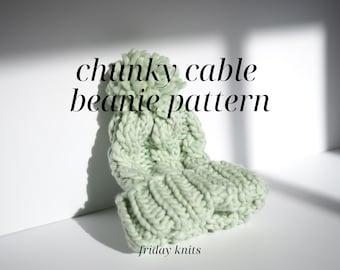 Chunky Cabled Beanie Knitted Hat Super Chunky Yarn Women's Cable Ski Pattern Digital Download PDF