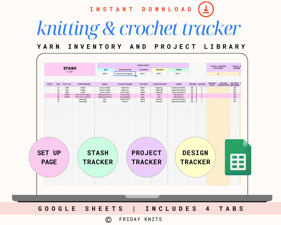 Yarn Inventory Project Library Spreadsheet Crafting Handmade Products