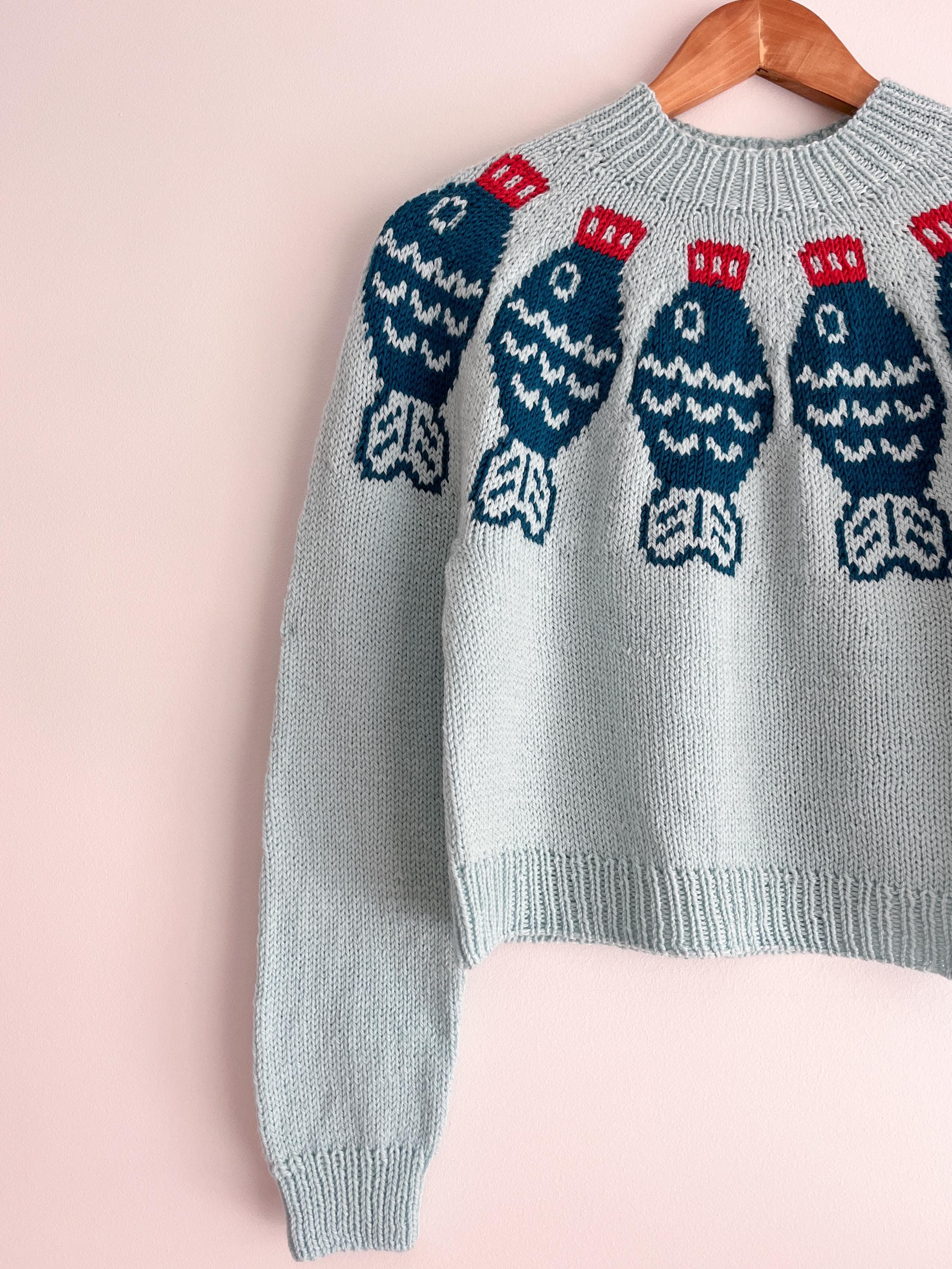 Sushi Date Sweater Stranded Colorwork Top Down Yoke Knitting Pattern DK ...