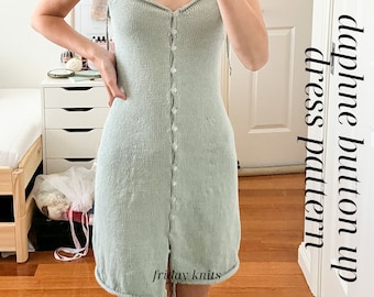 Daphne Button Up Front Dress Knitting Pattern Summer Knitted Dress Women's Buttoned Dress Digital Download PDF