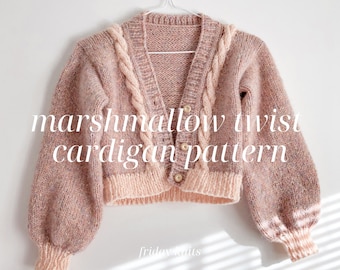 Marshmallow Twist Cardigan Knitting Pattern Women's Knit Cardigan Pattern Knitted Cabled Cardigan Spring Knit Cardigan Pattern Friday Knits