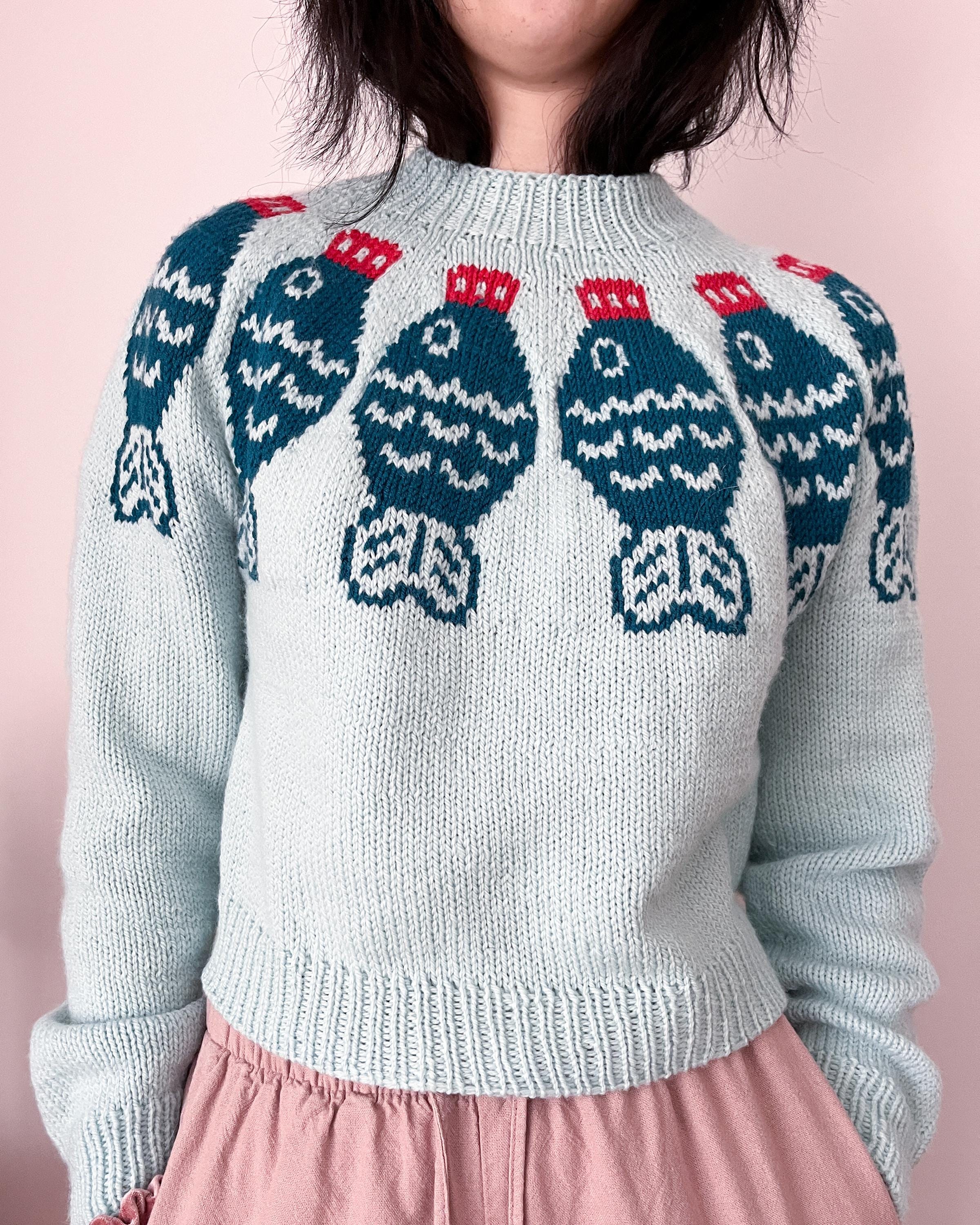 【Ameri Vintage】MEDI LOGO KNIT SET UP Sushi Date Sweater Stranded Colorwork Top Down Yoke Knitting