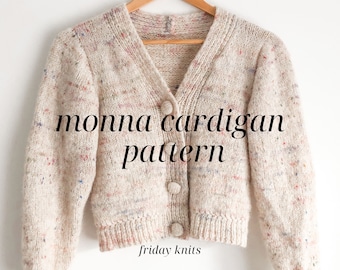 Monna Cardigan Knitting Pattern Vintage Knit French Style Cardigan Knit A Cardigan Pattern Digital Download PDF