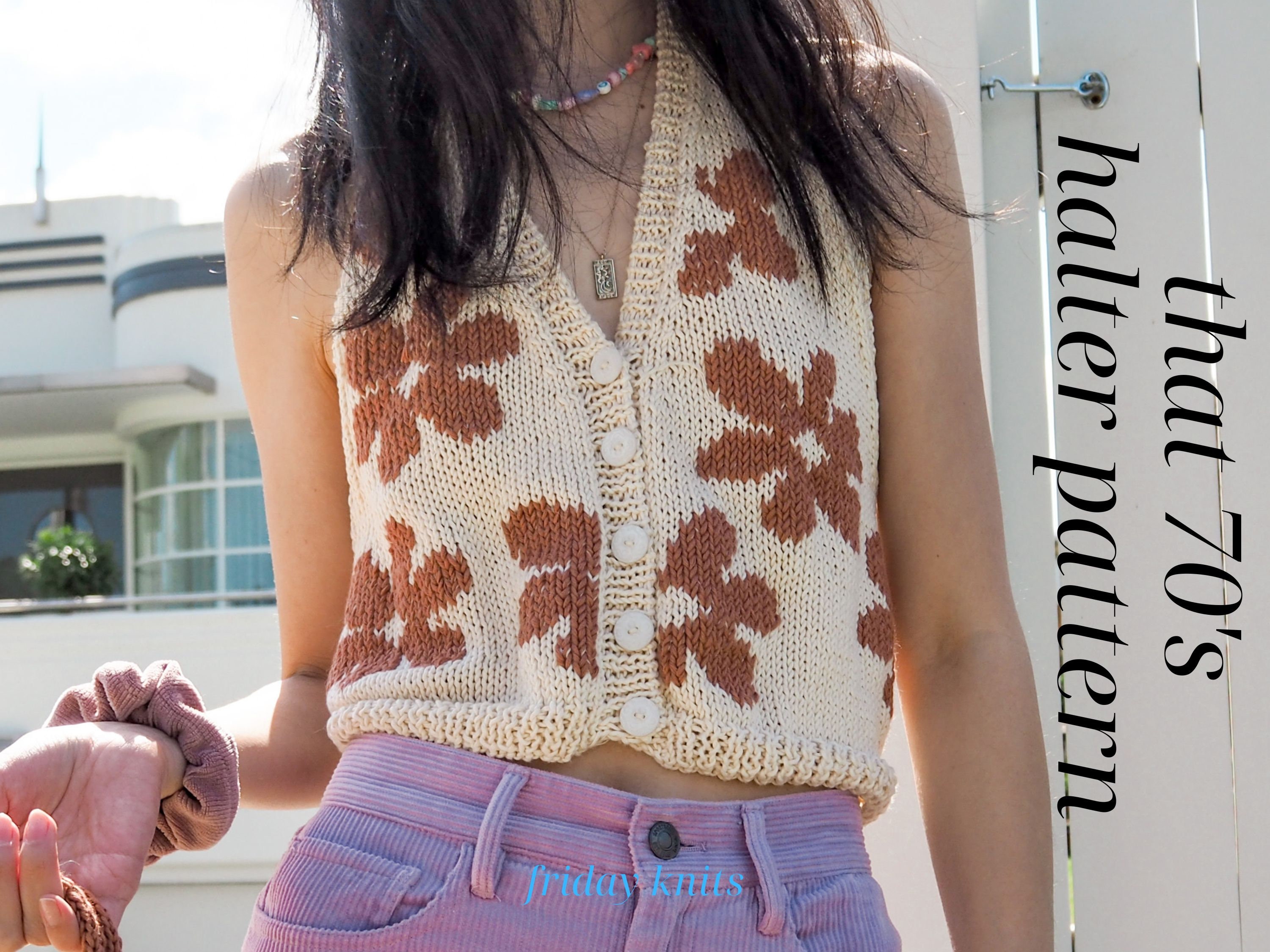 That 70's Halter Knitting Pattern Retro Top Knitted Crop Top Cotton Top ...