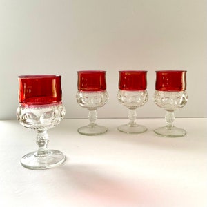 Vintage Tiffin Franciscan King’s Crown Thumbprint Goblets Ruby Red