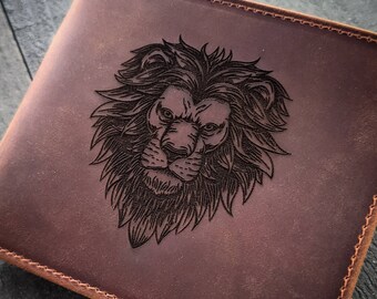 Lion Bifold or Trifold Leather Wallet