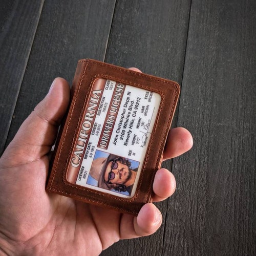 Personalized Leather Wallet With ID Window Front Pocket Etsy
