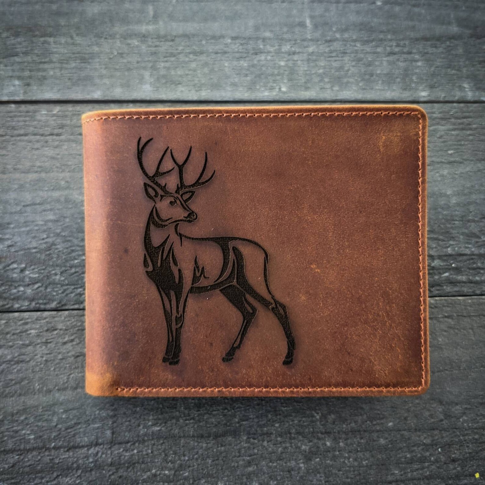 Deer wallet leather hunter mens wallet bifold engraved Etsy
