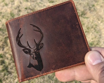 Luxury Men Top Grain Genius Leather Wallet Deer Pattern Design Perfect Boyfriend Gift