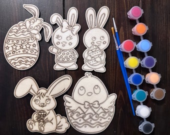 Easter DIY Wood Paint Kit for Kids | Bunny Paint Set for Children | Party Game | Classroom Activity | Gift for Kids |  Wooden Paint Craft