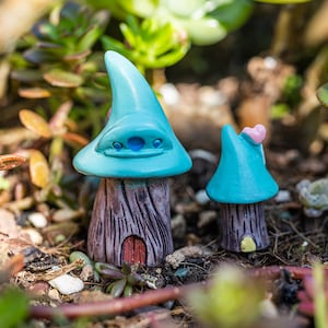 2PC Miniature FairyTiny Mixed Size Bule Mushrooms House Fairy Garden Supplies & Accessories Terrarium Figurines