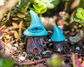 2PC Miniature FairyTiny Mixed Size Bule Mushrooms House Fairy Garden Supplies & Accessories Terrarium Figurines
