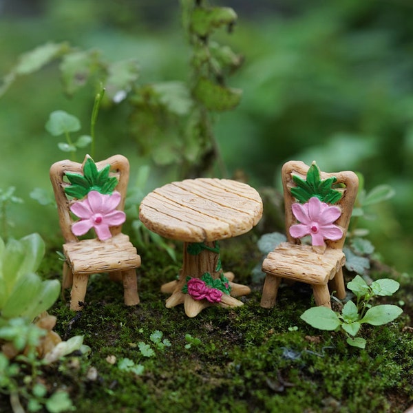 Set of 3pcs Miniature Fairy Tiny Chairs and Table Fairy Garden Supplies & Accessories Terrarium Figurines