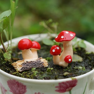 2pc Miniature Fairy Tiny Red Mushroom with  Fairy Garden Supplies & Accessories Terrarium Figurines with Stick