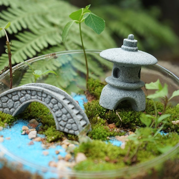 Miniature Fairy Japanese  Three Holes Stone Lamp and Bridge Fairy Garden Supplies & Accessories Terrarium Figurines