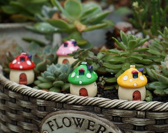 4PCS Miniature Fairy  Set of 4 Mushroom Mixed Colors Fairy Garden Supplies & Accessories Terrarium Figurines