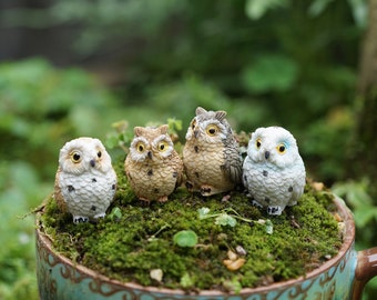 4pcs Miniature Fairy Tiny Owls Animals Different Colors Figurines Fairy Garden Supplies & Accessories Terrarium Figurines
